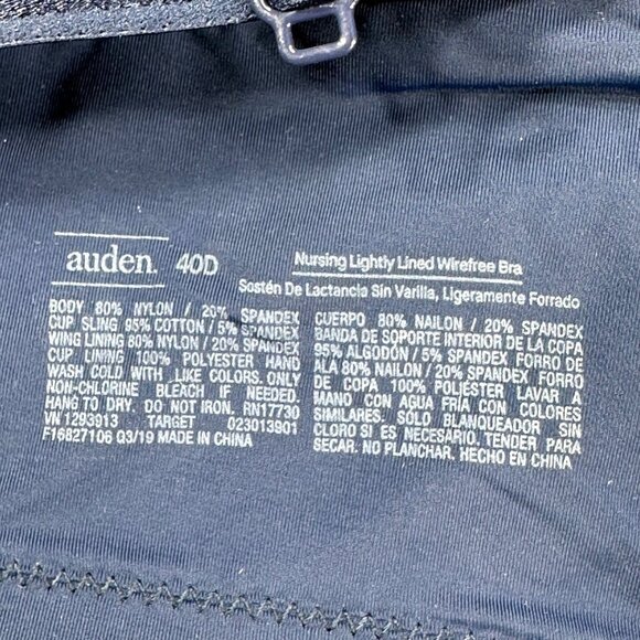 Auden Women's Sz 40D Nursing Bra Lightly Lined Wireless Two Way Straps Blue New - Picture 3 of 14